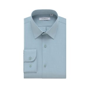 FAHIZO Men's Dress Shirt Casual Regular Fit Stretch Soild Long Sleeve Button Up Shirts, Grey Green-L