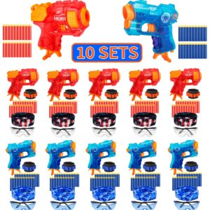 Banvih 10 Small Gun Set for Nerf Party Supplies and Favors, Suitable for Boys' Birthday Bulk Nerf War Party Pack Bundle - Equipped: 10 Mini Pistol Blasters, Goggles, Masks, Wristbands, 200 Foam Darts