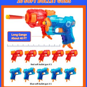 Banvih 10 Small Gun Set for Nerf Party Supplies and Favors, Suitable for Boys' Birthday Bulk Nerf War Party Pack Bundle - Equipped: 10 Mini Pistol Blasters, Goggles, Masks, Wristbands, 200 Foam Darts