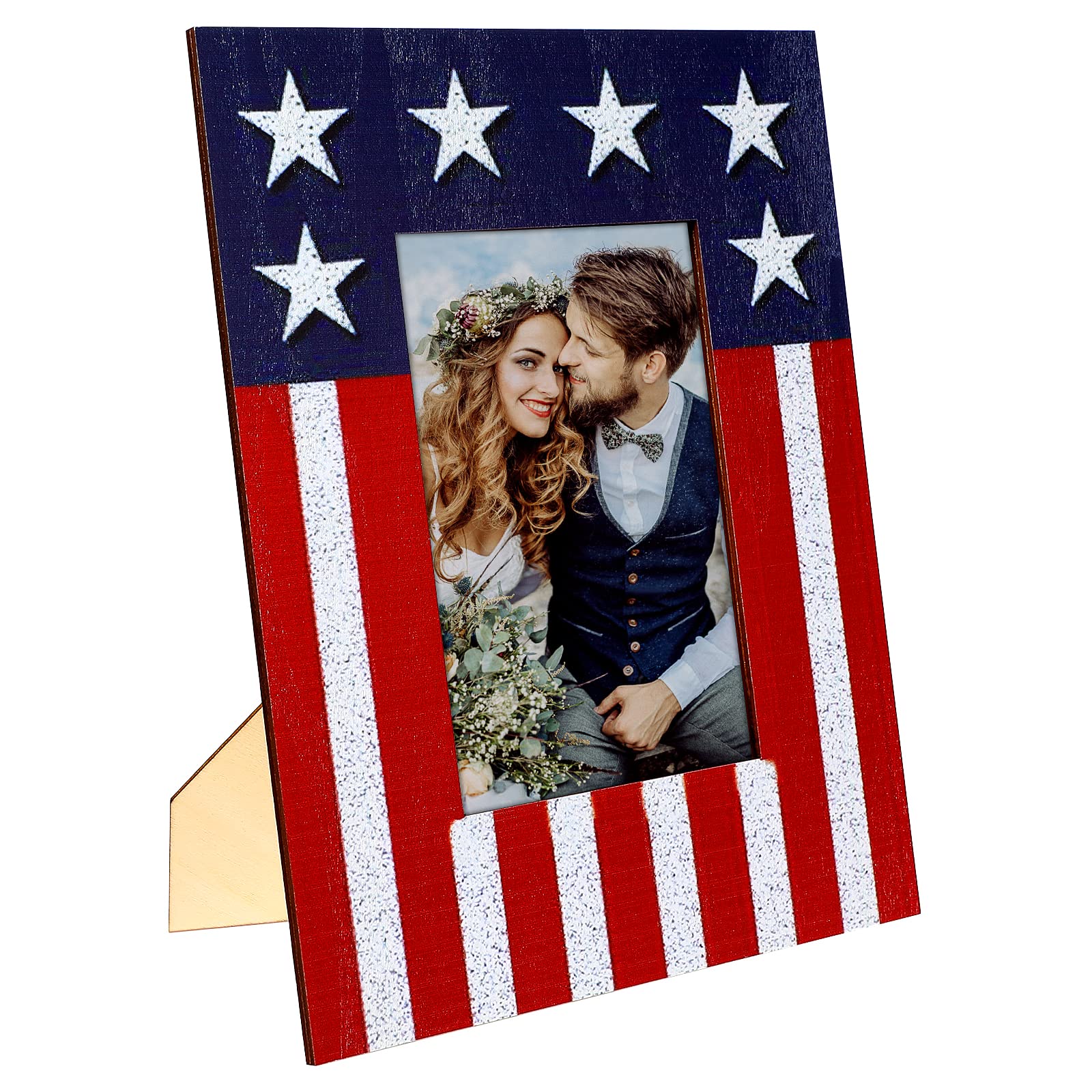 ABOOFAN American Flag Picture Frame Independence Day Wooden Flag Frame Desktop Display Photo Frame Christmas Memories Day Gift Supplies (Suitable for 4X6)