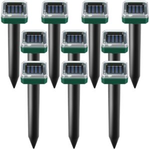 mole repellent solar powered, 10 pack solar mole repellent ultrasonic for vole, snakes, gopher, waterproof sonic mole deterrent spikes,snake gopher vole repellent for garden and yard