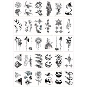 30 Different Patterns Dark Tattoo Stickers Waterproof Lasting Simulation Tattoo Unisex Temporary Stickers (F)