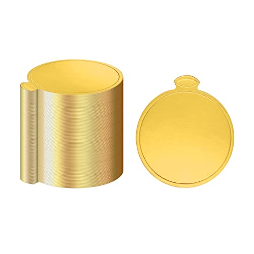 100 Pcs Mini Golden Cake Base, 3.5 Inch Cake Boards, Disposable Round Cake Board, Mousse Cake Boards, Dessert Displays Tray