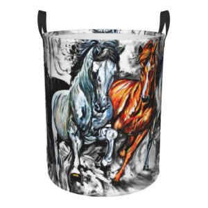 kuilepa four running horses waterproof foldable laundry hamper bucket with handles for storage bin,kids room,home organizer,nursery storage,clothes hamper storage basket (medium)