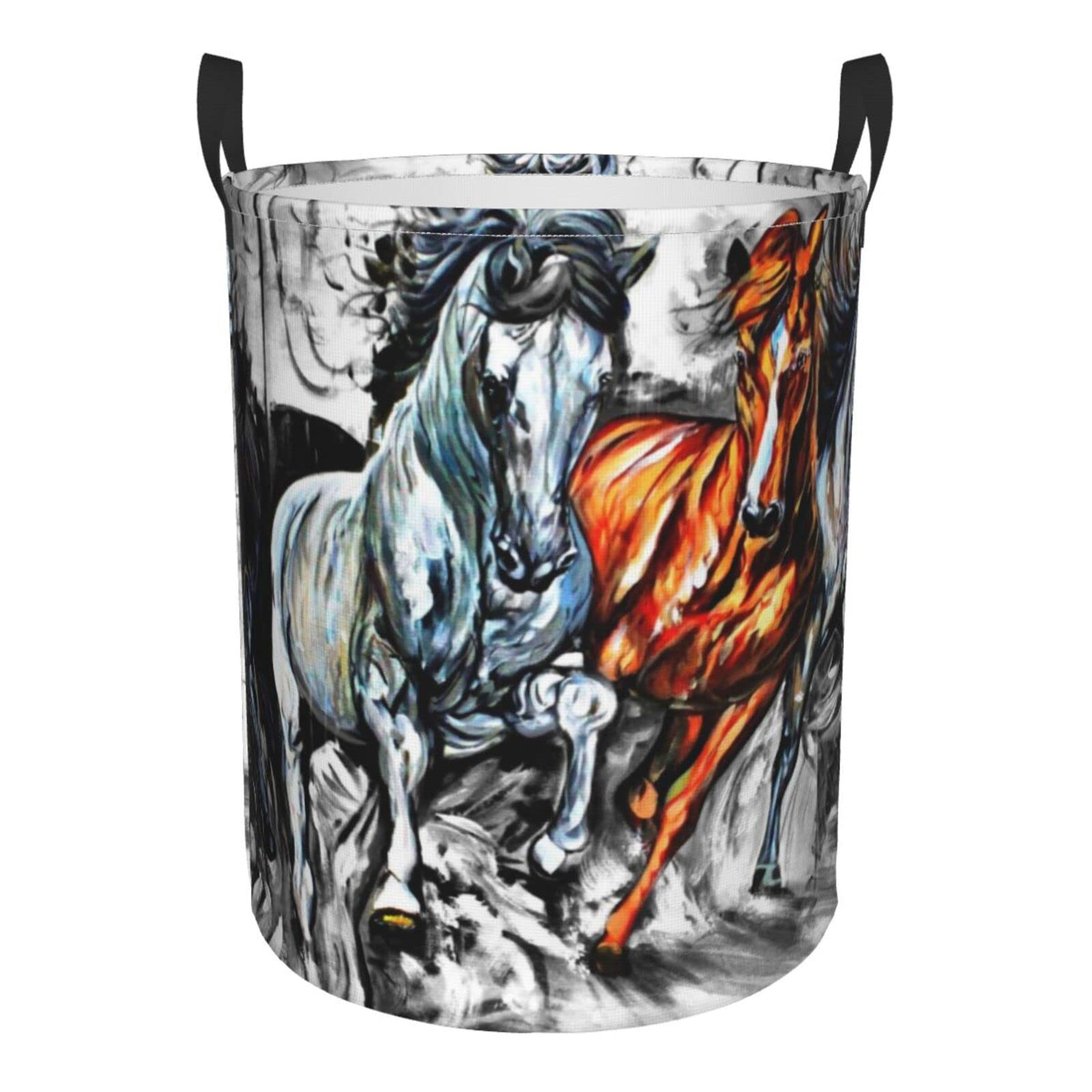 Kuilepa Four Running Horses Waterproof Foldable Laundry Hamper Bucket With Handles For Storage Bin,Kids Room,Home Organizer,Nursery Storage,Clothes Hamper Storage Basket (Medium)