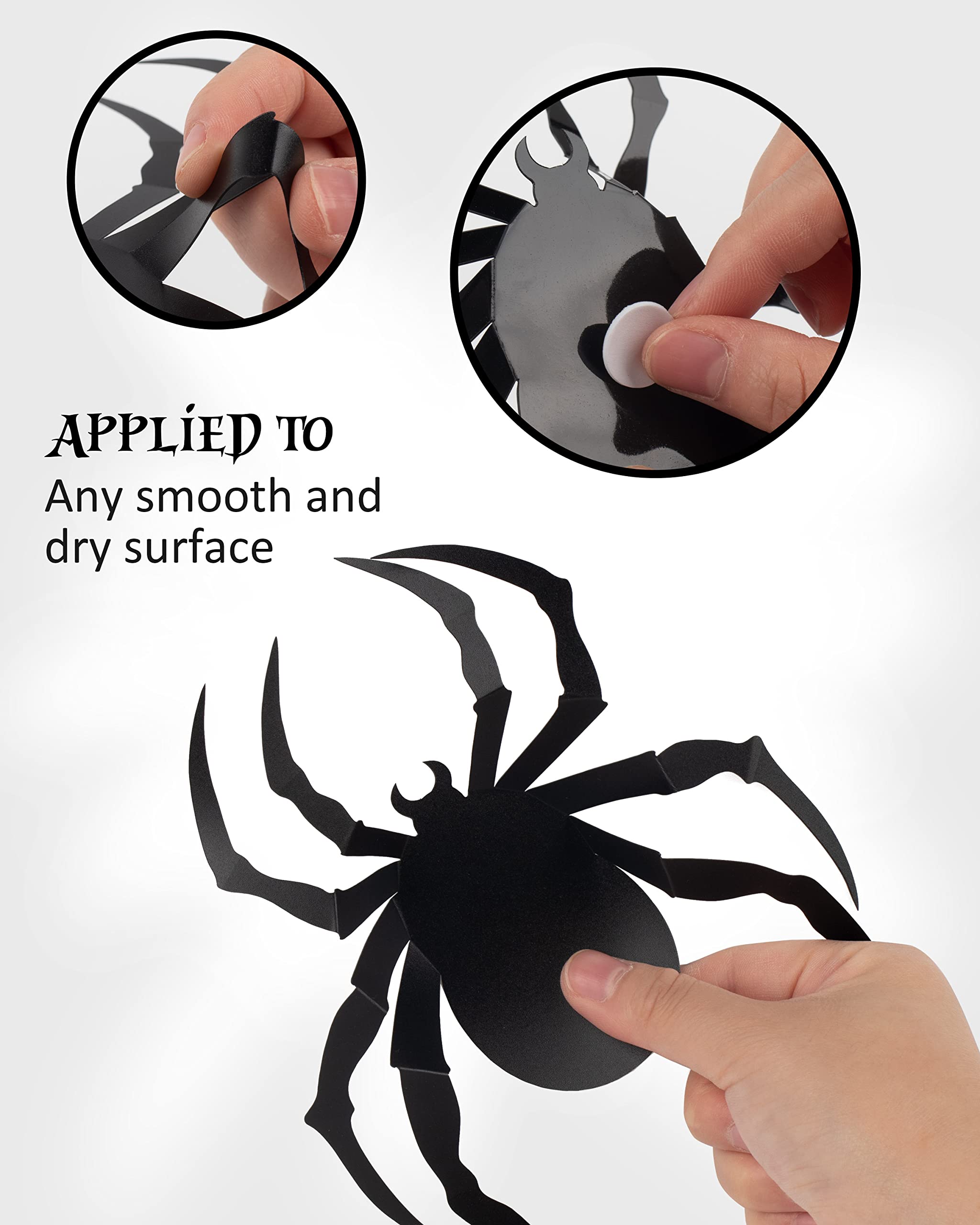 Coogam 60 PCS Halloween 3D Spiders Decoration, Scary Realistic Black Spider Sticker DIY Windows Wall Decal for Home Decor Bathroom Indoor Hallowmas Party Supplies