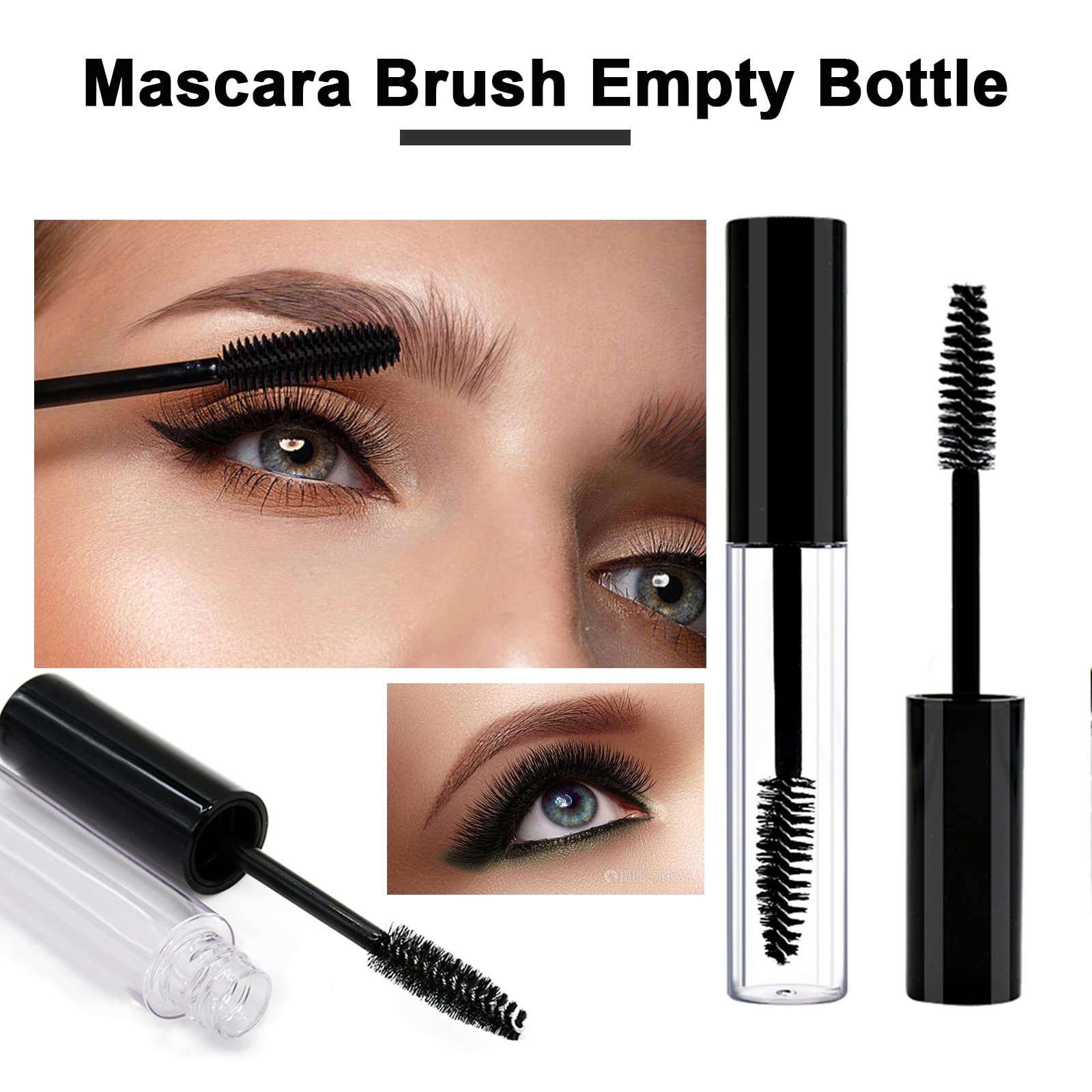 Debaishi 3 pack 10ml Empty Mascara Tube Bottle with Eyelash Wand,Rubber Inserts,Funnels and Tubes,Eyelash Cream Container Bottle with Funnels Transfer Pipettes,for Castor Oil/Eyelash Growth Oil