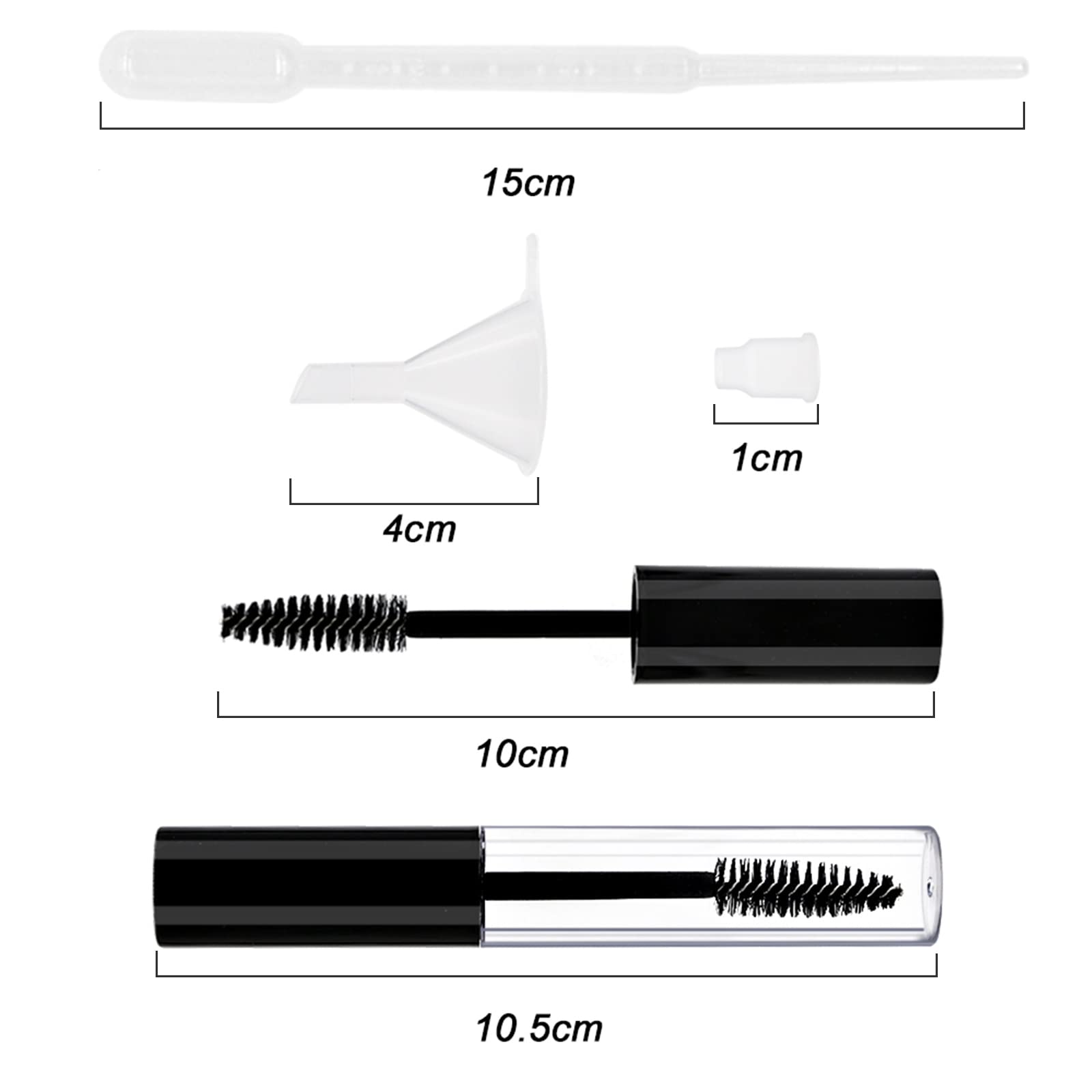 Debaishi 3 pack 10ml Empty Mascara Tube Bottle with Eyelash Wand,Rubber Inserts,Funnels and Tubes,Eyelash Cream Container Bottle with Funnels Transfer Pipettes,for Castor Oil/Eyelash Growth Oil