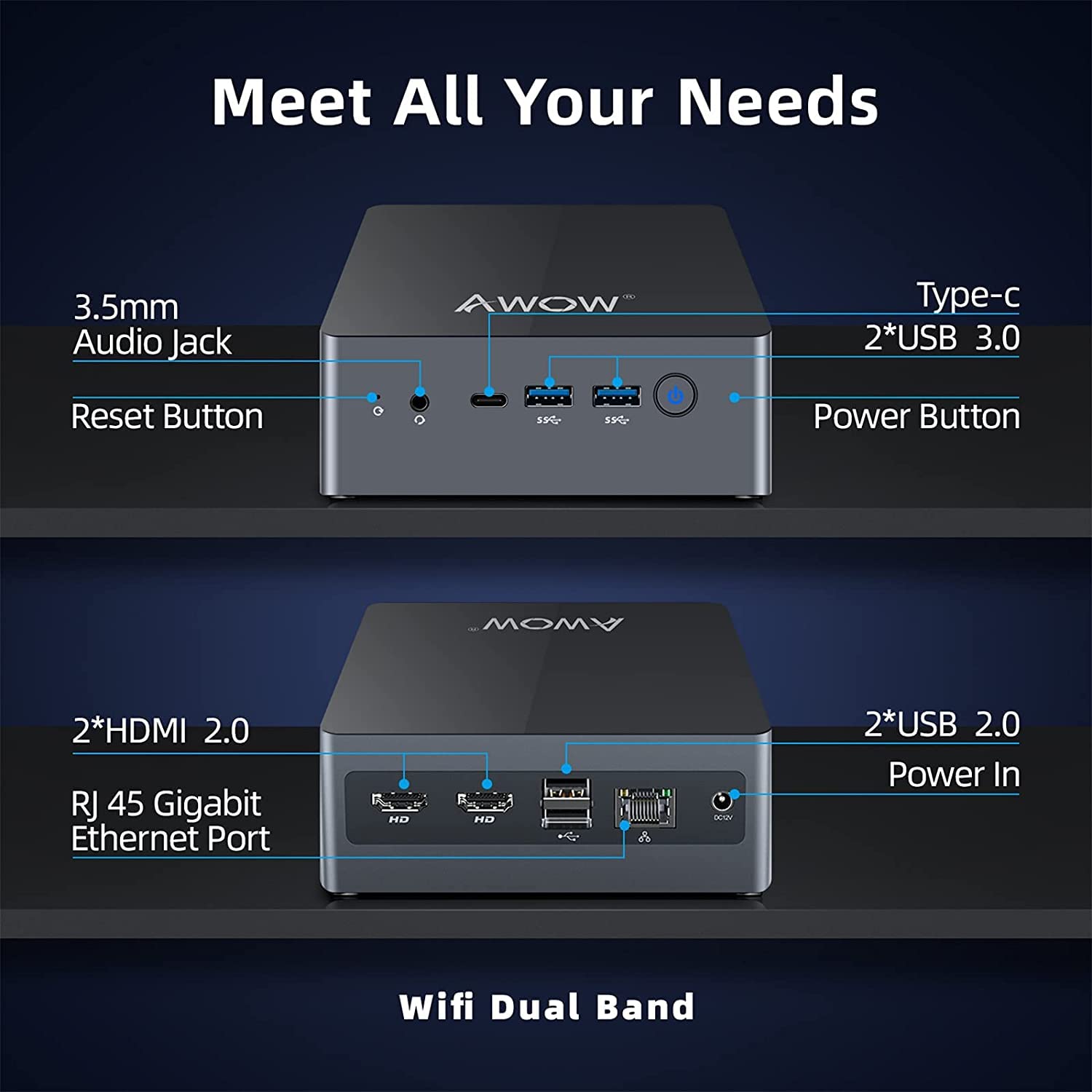 AWOW Mini PC Windows 10, 8GB RAM 128GB Storage Mini Desktop Computer, Intel J4115 Micro Computer Support 4K Triple Screen Display, 2.4G/5G WiFi, HDMIx 2, USB3.0X 2, Gigabit Ethernet, Bluetooth4.2