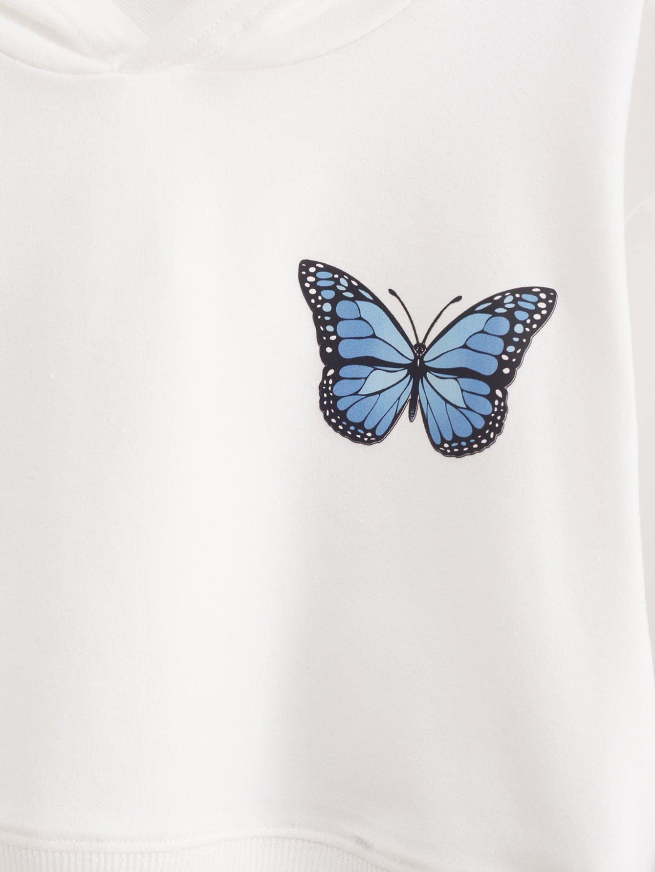 Romwe Girl's Butterfly Print Drop Shoulder Long Sleeve Pullover Hoodie Sweatshirt Crop Top Tee Shirt White 140