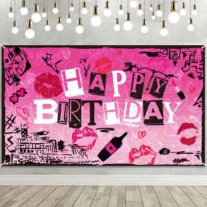 hot pink lips happy birthday backdrop early 2000s party decorations pink girl teen girls theme party supplies banner photography background for girls 2000s birthday party decorations