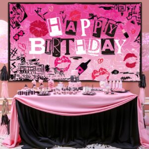 Hot Pink Lips Happy Birthday Backdrop Early 2000s Party Decorations Pink Girl Teen Girls Theme Party Supplies Banner Photography Background for Girls 2000s Birthday Party Decorations