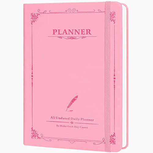 Daily Planner 2023 A5 Hardcover Undated To Do Planners for Women 300 Pages with Bookmark Easy Manage Daily Plan - Pink