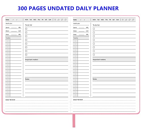 Daily Planner 2023 A5 Hardcover Undated To Do Planners for Women 300 Pages with Bookmark Easy Manage Daily Plan - Pink