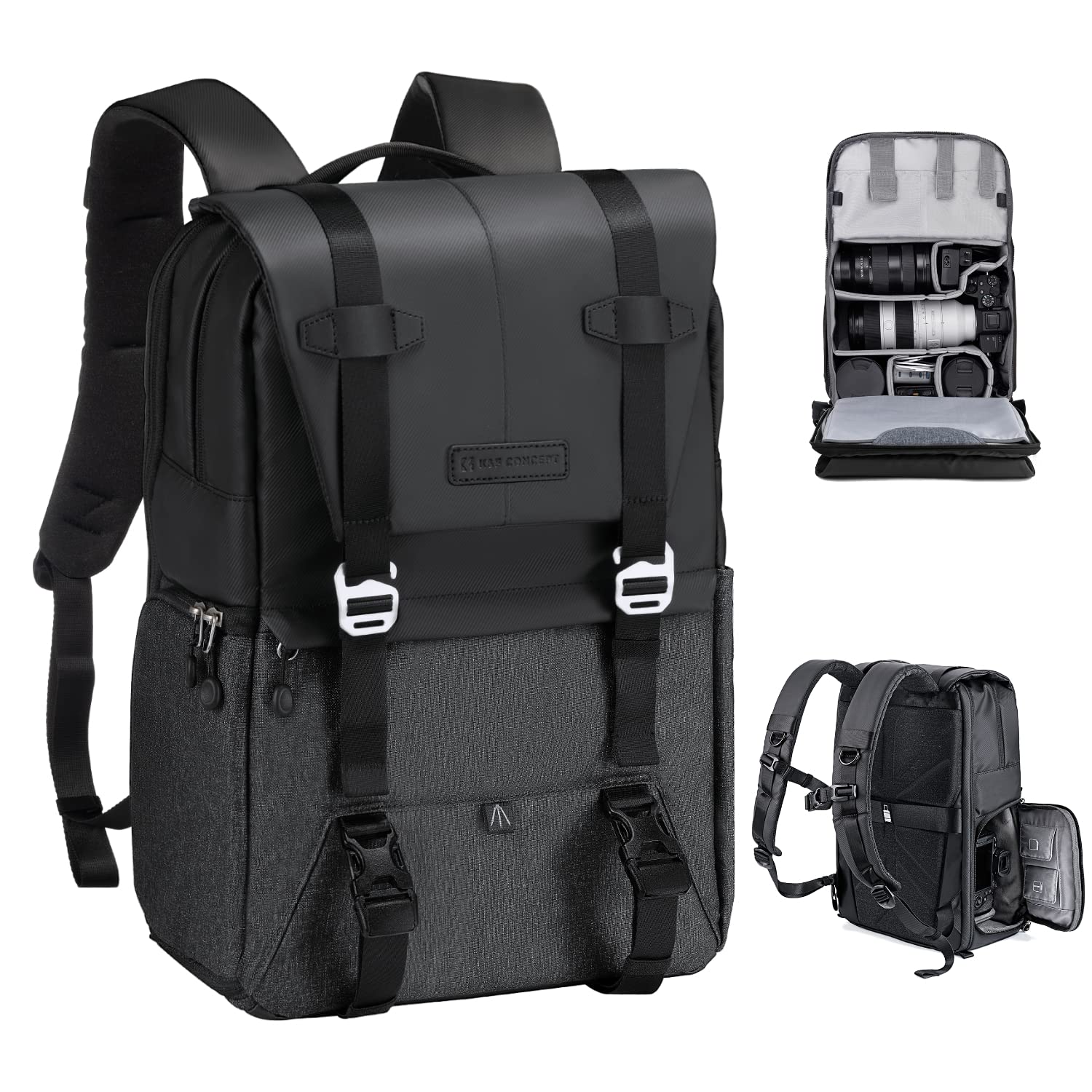K&F Concept Camera Backpack, Camera Bags for Photographers Dslr Cameras Compatible for Canon Nikon Sony DJI Mavic Drone, 20L Large Capacity Bag Cover 15.6 Inch Laptop Camera Cases with Raincover