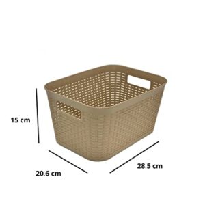 IPP 4 Pack Plastic Rattan Type Organizer Baskets (Beige)