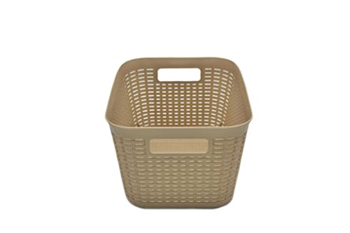 IPP 4 Pack Plastic Rattan Type Organizer Baskets (Beige)