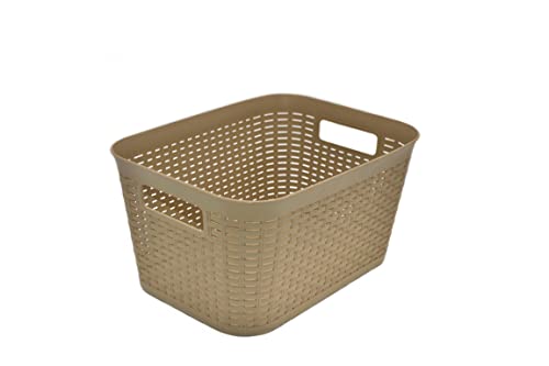 IPP 4 Pack Plastic Rattan Type Organizer Baskets (Beige)