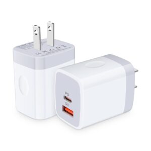 20w dual port usb c fast wall charger power adapter for samsung galaxy s24 a15 a54 s23 s22 s21 s10 plus ultra, iphone 15 14 13 12 11 mini pro max, 2pc pd type c block plug box charging cube base brick