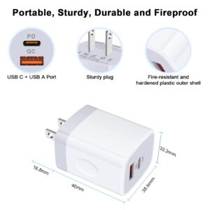 20W Dual Port USB C Fast Wall Charger Power Adapter for Samsung Galaxy S24 A15 A54 S23 S22 S21 S10 Plus Ultra, iPhone 15 14 13 12 11 Mini Pro Max, 2PC PD Type C Block Plug Box Charging Cube Base Brick