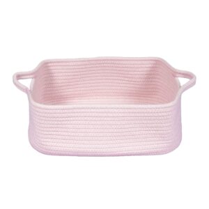 xuanguo woven cotton rope storage basket with handles for organizing shelves closet small cat dog pet toy basket box bin decorative rectangle baby nursery basket gift basket empty light pink