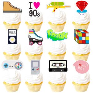 24pcs 90s cupcake topper 1990s retro theme decor 90's decade throwback party decorations supplies