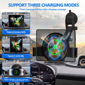 TOPENKE 20W Three Coils Wireless Car Charger with Cooling Fan, for Z Fold 5 Car Mount, Fast Charging Auto-Clamping for Air Vent & Dashboard, Compatible for Galaxy Z Fold 5/S23 Ultra, iPhone 14 Pro Max