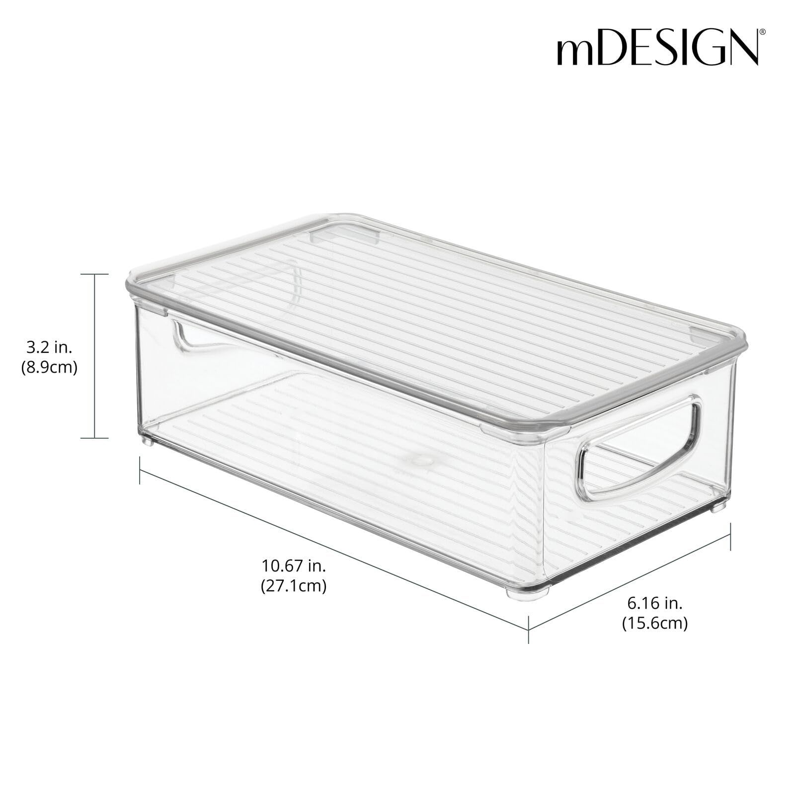 mDesign Plastic Storage Bin Box Container, Lid, Built-In Handles, Organization for Makeup, Hair Styling Tools, Accessories in Bathroom Cabinet, Cupboard Shelves, Ligne Collection, 8 Pack, Clear