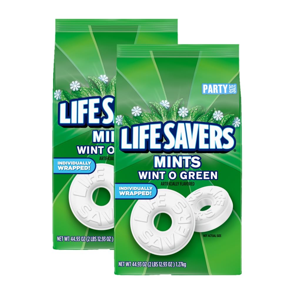 LIFE SAVERS Wint-O-Green Breath Mint Bulk Hard Candy, Party Size, 44.93 oz Bag (Pack of 2)