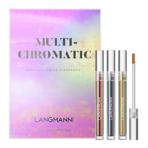 Liquid Glitter Eyeshadow, 3 Colors Multichrome Metallic Liquid Glitter Chameleon Eyeshadow Kit, Quick Drying Long Lasting High Holographic Sparkling Multi-Dimensional Eyeshadow Makeup Set for Women