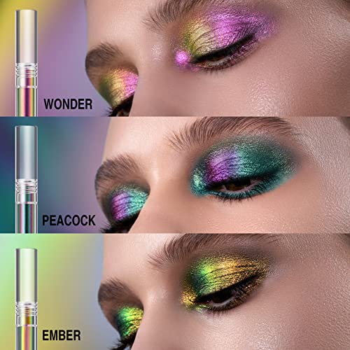 Liquid Glitter Eyeshadow, 3 Colors Multichrome Metallic Liquid Glitter Chameleon Eyeshadow Kit, Quick Drying Long Lasting High Holographic Sparkling Multi-Dimensional Eyeshadow Makeup Set for Women