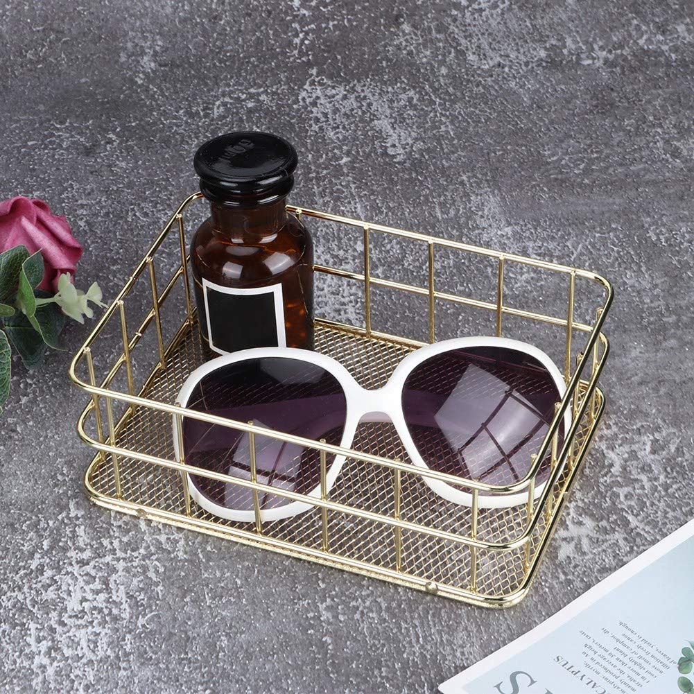 Wire Mesh Basket, Golden Iron Storage Basket Multifunctional Wire Mesh Desktop Storage Organizer for Home (S)