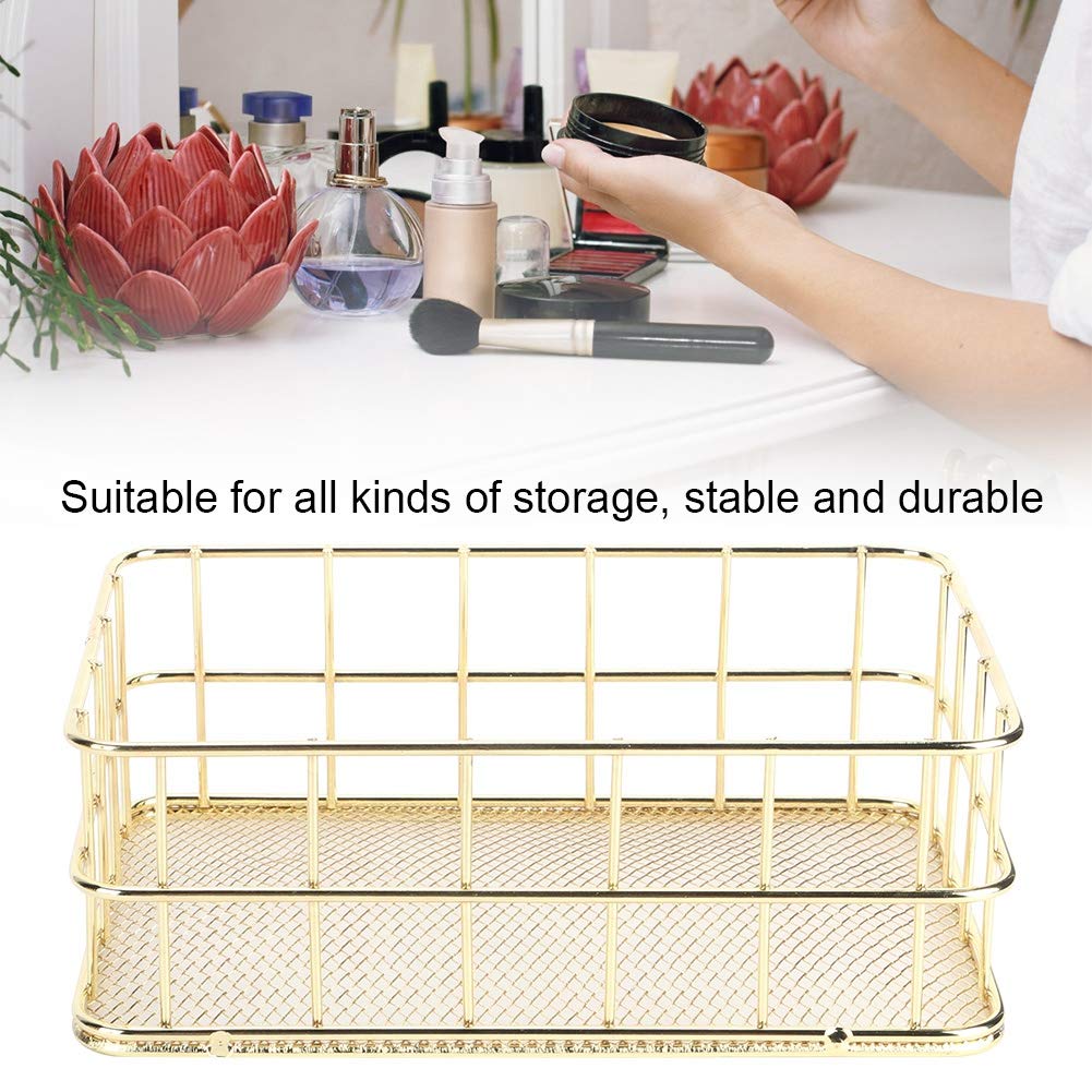 Wire Mesh Basket, Golden Iron Storage Basket Multifunctional Wire Mesh Desktop Storage Organizer for Home (S)