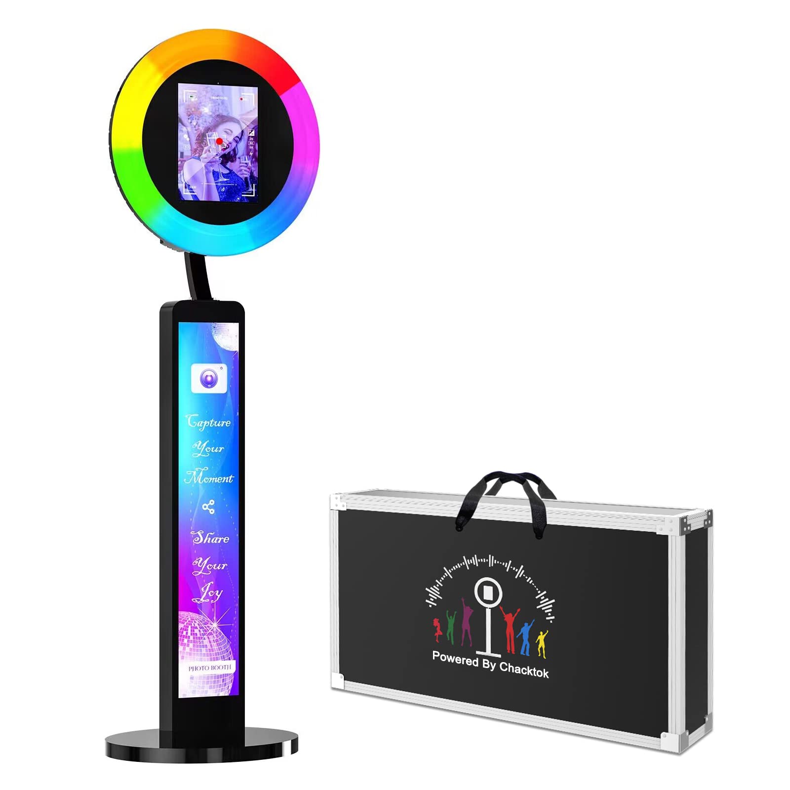 HARZHI Portable Photo Booth Compatible with Any Ipad, for Ipad Photo Booth Shell Stand Stand Software APP Control Ring Light, Music Sync, Flight Case