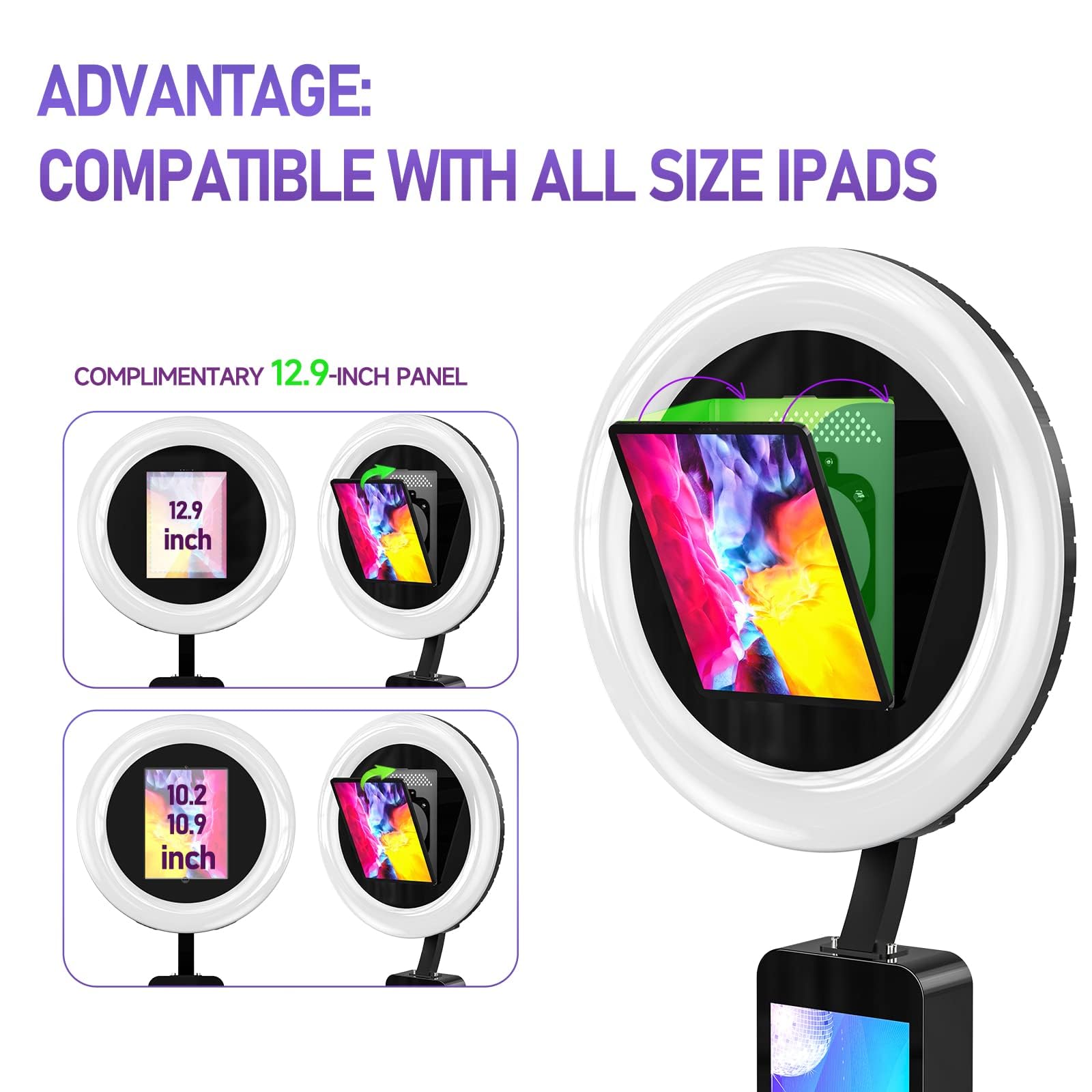 HARZHI Portable Photo Booth Compatible with Any Ipad, for Ipad Photo Booth Shell Stand Stand Software APP Control Ring Light, Music Sync, Flight Case