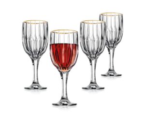 godinger wine glass, goblet glass, stem glass for wine, champagne and beverages gold rim, set of 4