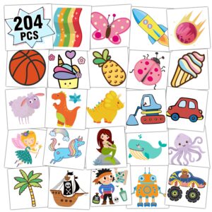 Partywind Temporary Tattoos for Kids, 204 Individually Wrapped Sheets Kids Tattoos Stickers, Kids Birthday Party Supplies, Gifts for Goodie Bag Fillers, Toys for Boys and Girls