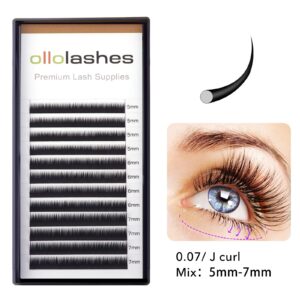 Bottom Lash Extension J Curl 0.07mm Mix5-7mm 5mm 6mm 7mm Black Color Bottom Lash Extensions (Mix5-7mm 0.07 J Curl)