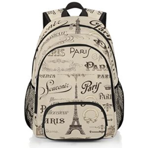 vintage paris eiffel tower school backpack, college school bags lightweight laptop backpack bookbag casual daypack rucksack elementary preschool backpack