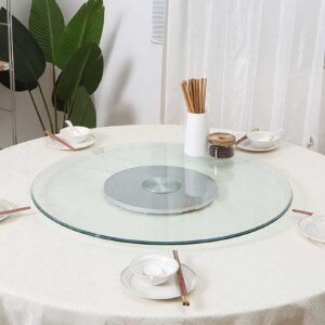 Lazy Susan Tempered Glass Heavy Duty Turntable Round Dining Table Swivel Large Tabletop Serving Plate Transparent Rotating Tray with Silent Bearing Centerpieces ( Battery *1 : Ø 70cm/27.5in )