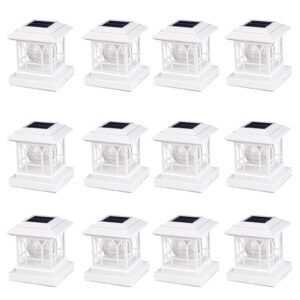 white solar post lights outdoor fence post lights fit 3.5x3.5 4x4 4.5x4.5 5x5 deck post lights solar powered, rgb & warm white, 20 lm 1000mah battery ip65 waterproof, abs shell glass lens (12 pack)