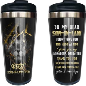 qatdey to my dear son in law gifts coffee tumbler, son-in-law mug, son in law gifts from mother in law, funny gift ideas for son in law birthday christmas thanksgiving 15 oz cup 1pc