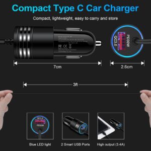 48W Super Fast Samsung Car Charger USB C Rapid Android Car Adapter with 30W Built-in Type C Fast Charging Cable for Samsung Galaxy S24 S23 Ultra S22 S21 S20 FE A15 A14 A54 A53 A23 A13 A03S A12 A32 S9