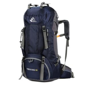 king'sguard 60l hiking backpack, waterproof camping backpacking backpack for men outdoor climbing daypack (navy)