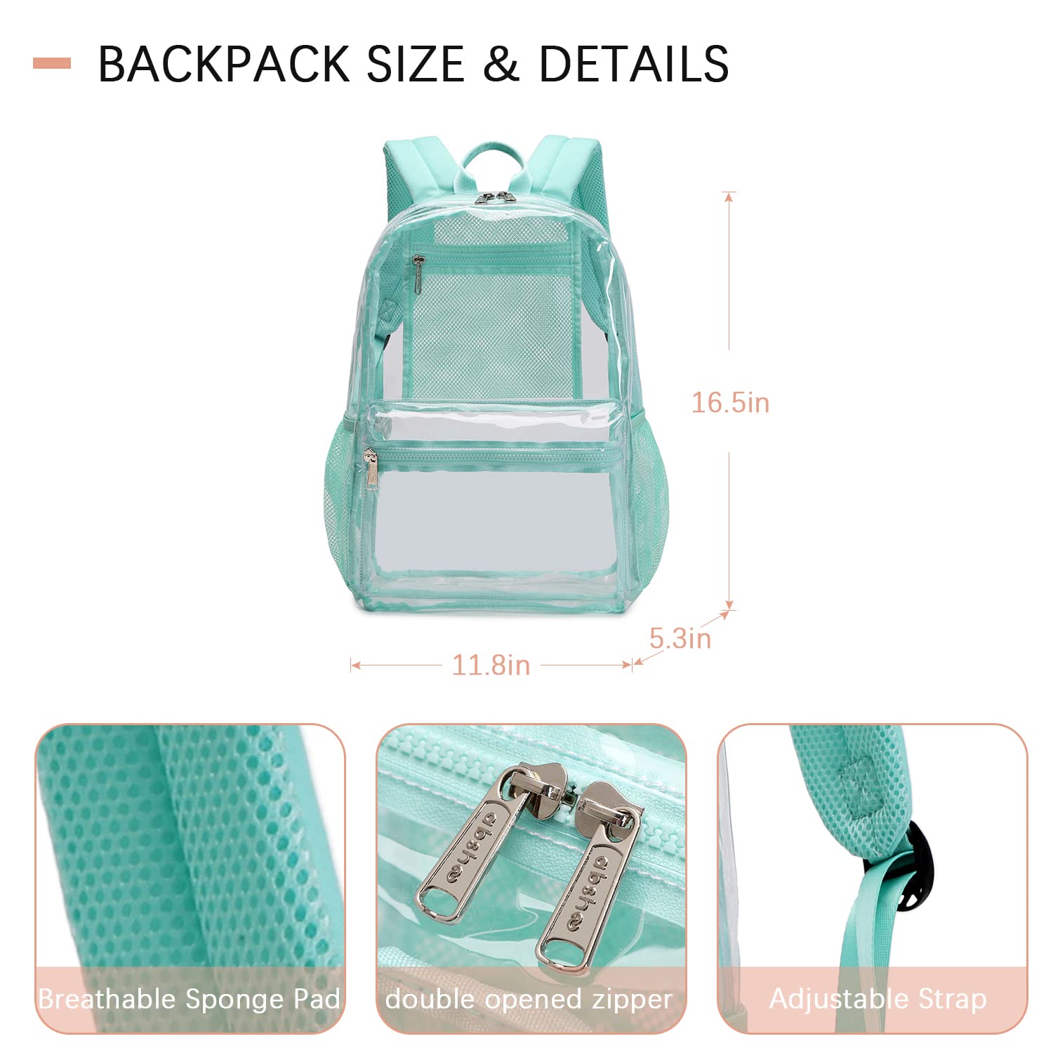 abshoo Heavy Duty Clear Backpack School Approved Transparent Clear Bookbag for School (Teal)