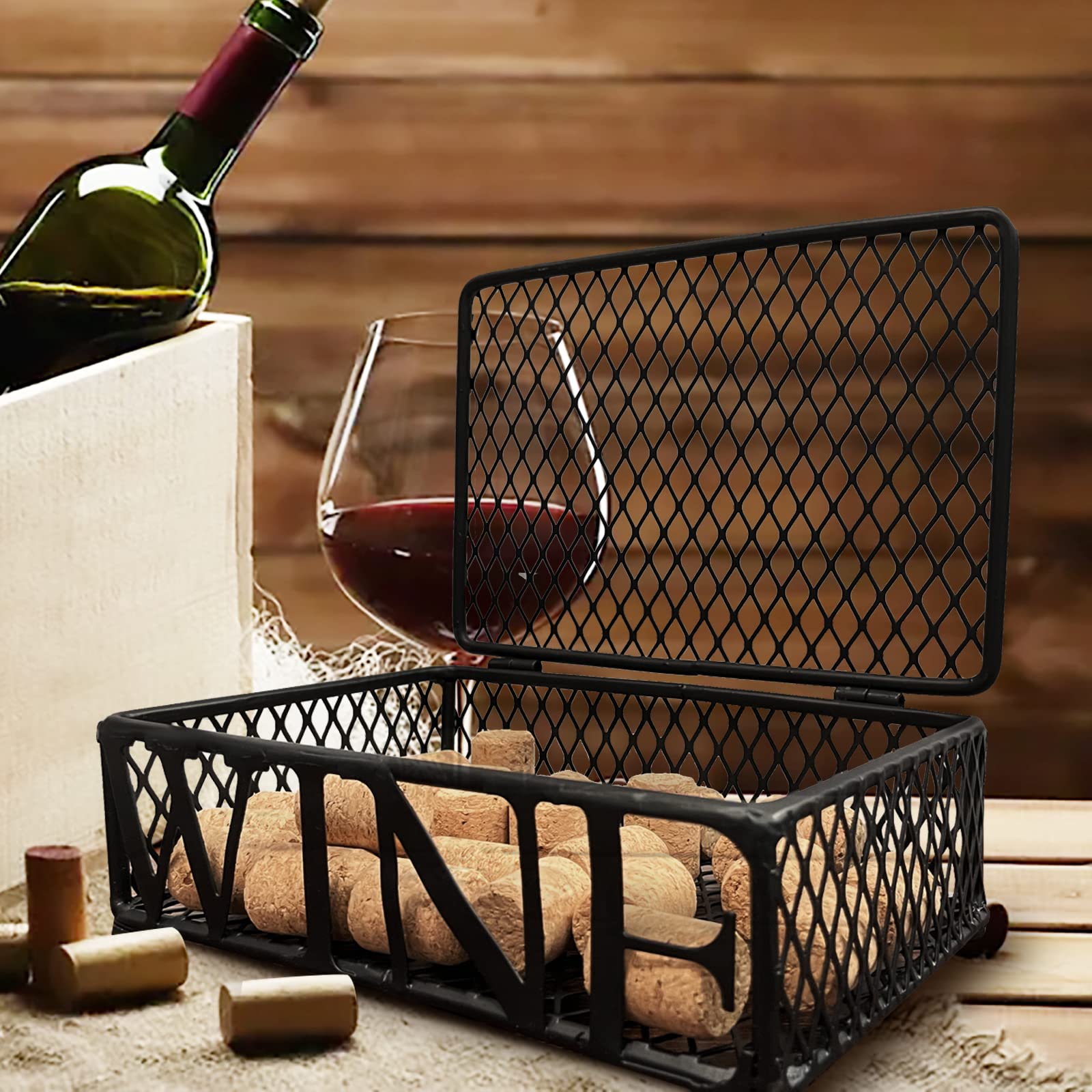 OFILLES Wine Cork Rack Box, Wine Cork Holder Decor for Storage and Display Cork, Kitchen Countertop Wine Accessories