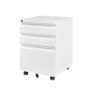 FLEXISPOT 3 Drawer Mobile File Cabinet for Home Office Under Desk Storage, Filing Cabinet with Lock Keys, File Organizer Cabinet for Legal/Letter/A4 File, White