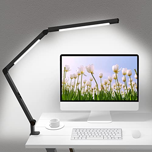 LED Desk Lamp with Clamp, Architect Desk Lamp with Dual Light and Adjustable Swing Arm, Clip-on Eye-Care 4 CCT Modes & 5 Brightness Levels Table Light Modern Desk Light for Home Office