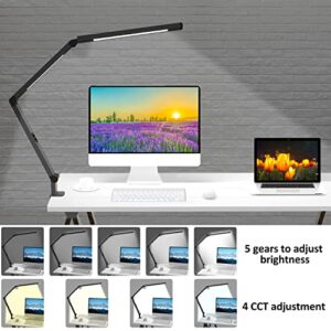 LED Desk Lamp with Clamp, Architect Desk Lamp with Dual Light and Adjustable Swing Arm, Clip-on Eye-Care 4 CCT Modes & 5 Brightness Levels Table Light Modern Desk Light for Home Office