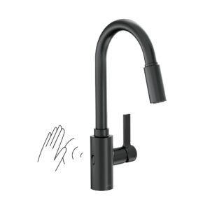 moen 7882ewbl genta lx motionsense wave sensor touchless one handle high arc pulldown modern kitchen faucet featuring power clean, matte black